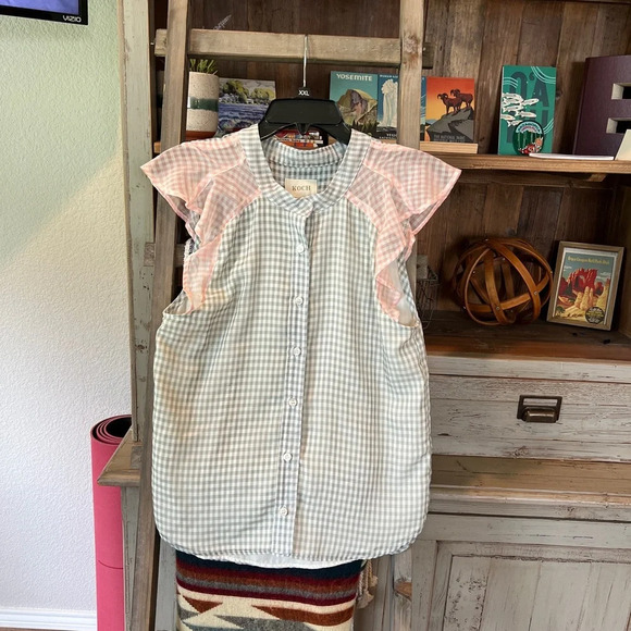 KOCH sleeveless women’s gingham blouse size XS - Picture 1 of 7